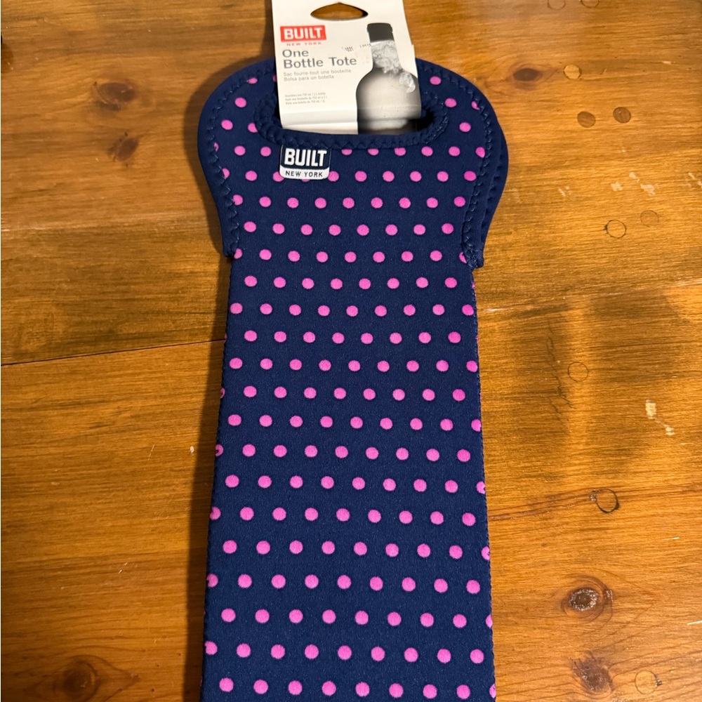 BUILT New York Navy with Pink Polka Dot One Bottle Tote